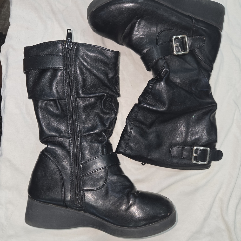Zodiac Black Moto Boots with Buckle Detail